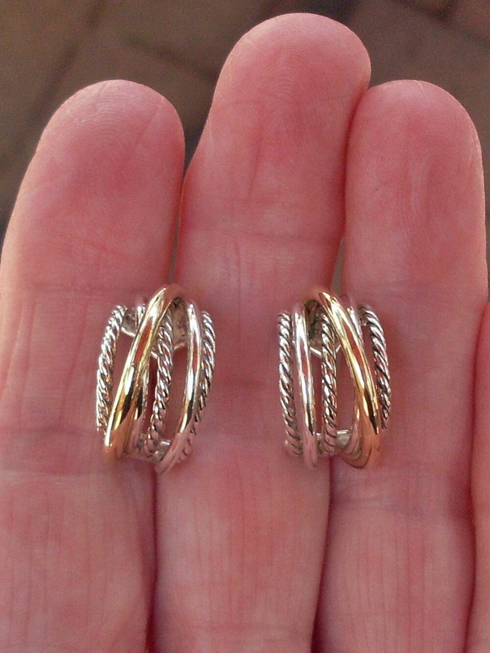 Current Item - David Yurman Crossover Shrimp Earrings - 18K/925 - DY Backs